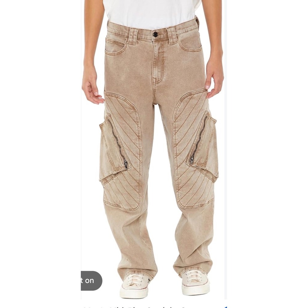 Forever 21 Men Straight Leg Cargo Pants Tan Quilted Knee Skater Grunge 32x31